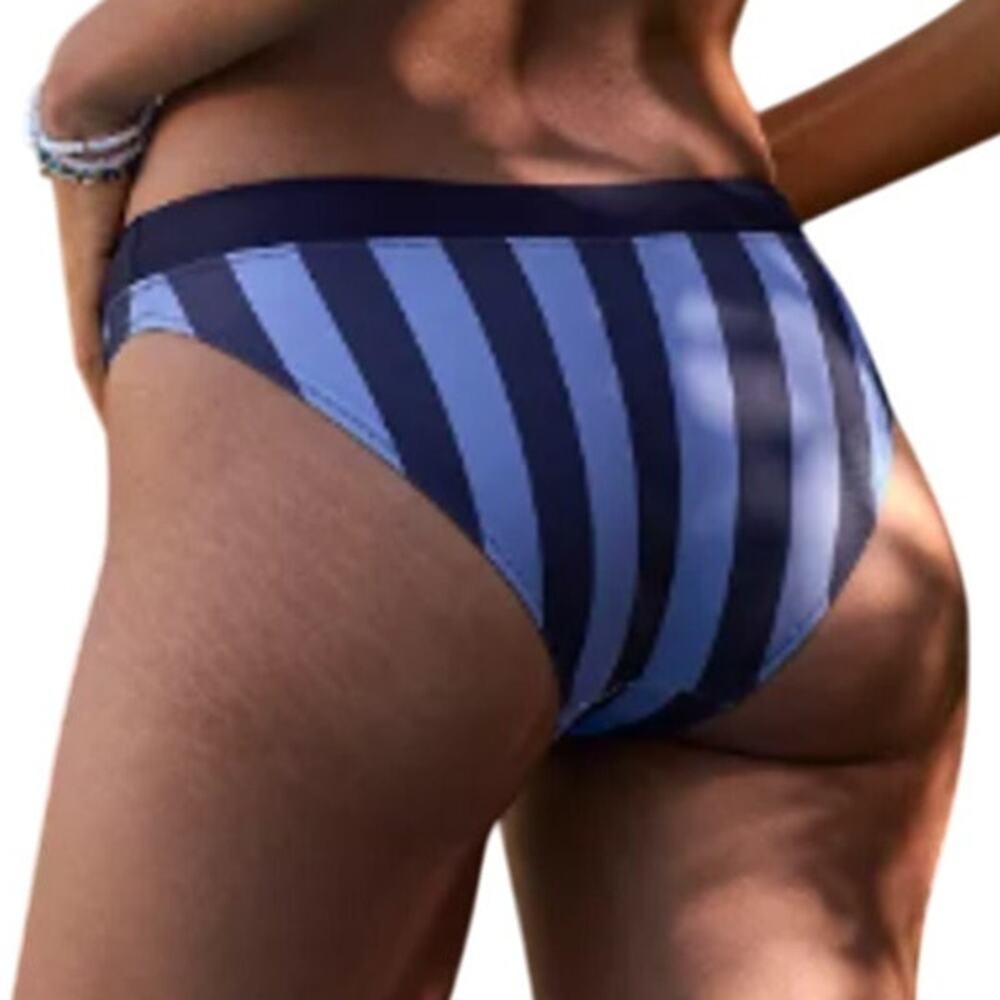 New Aerie Womens Small Blue Striped Stretch Waist The Classic Bikini Bottom ONLY - Picture 3 of 4